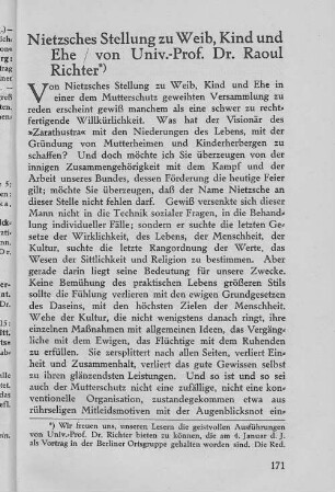 Nietzsches Stellung zu Weib, Kind und Ehe