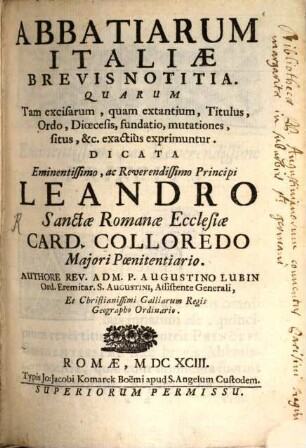 Abbatiarum Italiae brevis notitia
