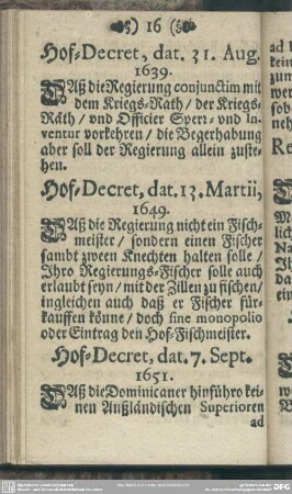 Hof-Decret, dat. 7. Sept. 1651