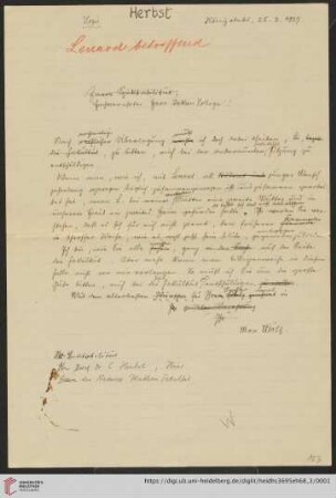 Briefe von Curt Herbst an Max Wolf: Brief von Max Wolf an Curt Herbst