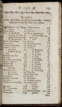 Register, derer, an welche obbemelte Französische, Italienische und Deutsche Titel gestellet sind.