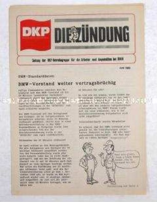 Zeitung der DKP für die Arbeiter und Angestellten bei BMW u.a. gegen neue Arbeitszeitregelungen und gegen die Betriebskrankenkasse