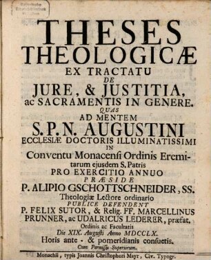 Theses theologicae ex tractatu de iure & iustitia, ac sacramentis in genere