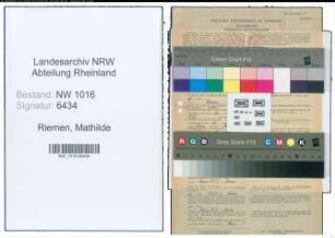 Entnazifizierung Mathilde Riemen , geb. 17.04.1915 (Kaufm.angest.)
