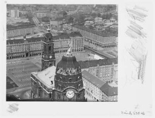 Dresden. Luftbild Altmarkt, Rathausturm, Kreuzkirche