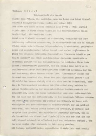[W164c]: Unbehaustheit als Gesetz : Sigrid Damm: Vögel, die verkünden Land. Das Leben des Jakob Michael Reinhold Lenz. : Aufbau-Verlag Berlin und Weimar. 1985.