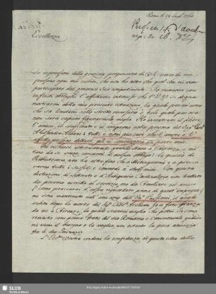 Mscr.Dresd.App.3140,6. - Eigenh. Brief von Johann Joachim Winckelmann an Graf Wackerbarth-Salmour, Rom, 29.07.1760