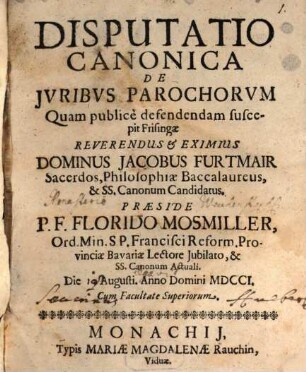 Disputatio Canonica De Jvribvs Parochorvm