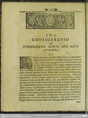 Consideratio De Submersorum Morte Sine Aqua Defungenda
