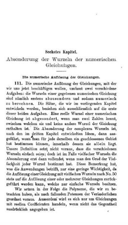 Sechstes Kapitel. Absonderung der Wurzeln der numerischen Gleichungen.