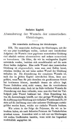 Sechstes Kapitel. Absonderung der Wurzeln der numerischen Gleichungen.