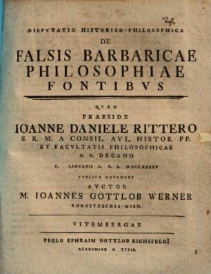 Disp. hist. phil. de falsis barbaricae philosophiae fontibus