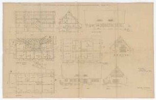 Zweifamilienhaus Lucie Dorfmann und Emil Wolle, Kolberg: Skizzen: Schnitte, Ansichten, Grundrisse EG, DG, KG alle M 1:100