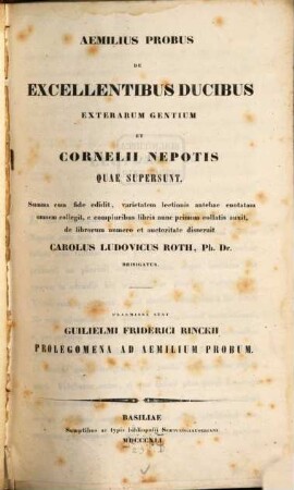Aemilius Probus De excellentibus ducibus ex terrarum gentium et Corn. Nep. quae supersunt