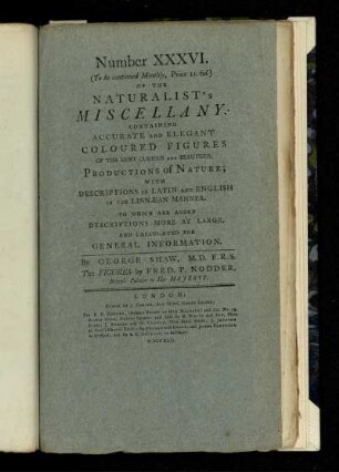 Number XXXVI. of the Naturalist's Miscellany.