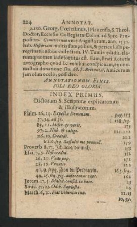 Index Primus, Dictorum S. Scripturae explicatorum & illustratorum.