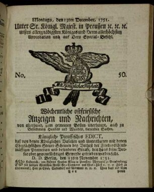 No. 50. Montags, den 13ten December, 1751.