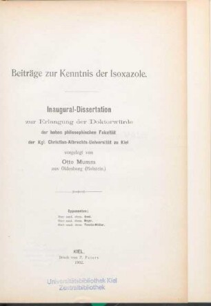 Beiträge zur Kenntnis der Isoxazole