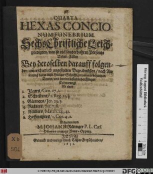 Quarta Hexas Concionum Funebrium