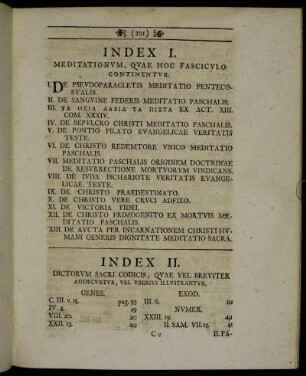 Index I. Meditationum, Quae Hoc Fasciculo Continentur.