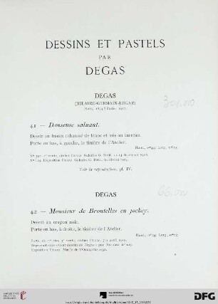 Dessins et pastels par Degas (Nr. 41-74) mit Tafeln III-XVI