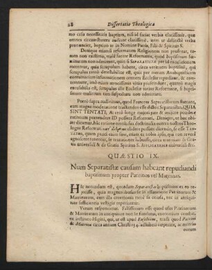 Quaestio IX. Num Separatistae causam habeant repudiandi baptismum propter Patrinos vel Matrinas.