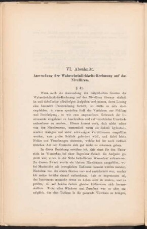 VI. Abschnitt. Anwendung der Wahrscheinlichkeits-Berechnung auf das Nivelliren.