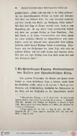 7. Die Heidelberger Tagung. Vorbereitungen des Kaisers zum Schmalkaldischen Krieg.