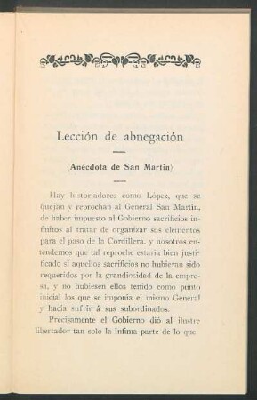Lección de abnegación : (Anécdota de San Martin)