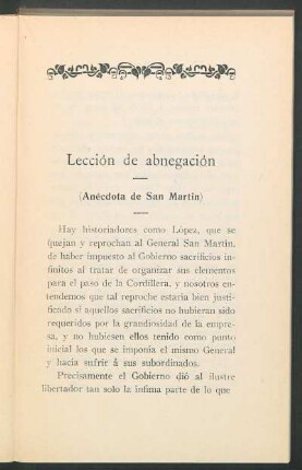 Lección de abnegación : (Anécdota de San Martin)