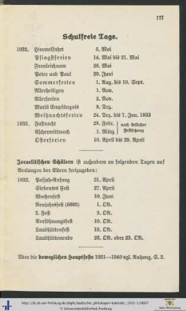 Schulfreie Tage.