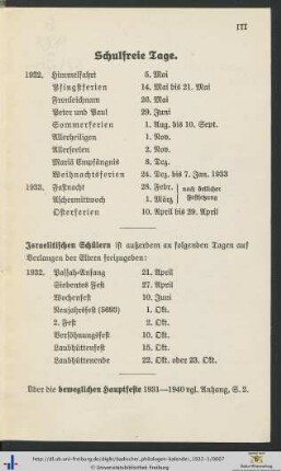 Schulfreie Tage.