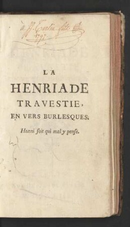 La Henriade Travestie, En Vers Burlesques [Vortitelblatt]