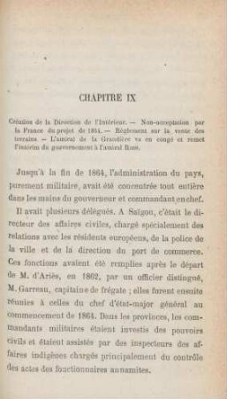 Chapitre IX. Création de la direction de l'intérieur ...
