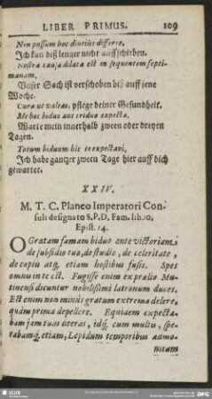 XXIV. M. T. C. Planeo Imperatori Consuli designato S.P.D. Fam. lib. 10. Epist. 14