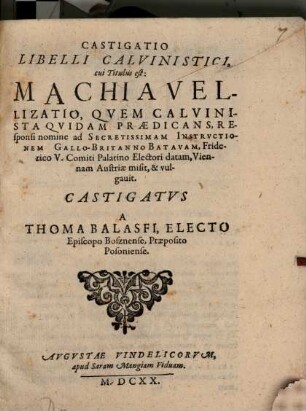 Castigatio libelli calvinistici cui titulus est Machiavellizatio