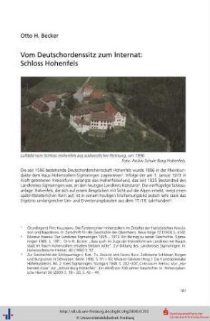 Vom Deutschordenssitz zum Internat: Schloss Hohenfels.