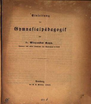 Einleitung der Gymnasialpädagogik