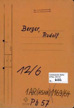 Personenheft Rudolf Berger (*17.05.1906), SS-Hauptsturmführer