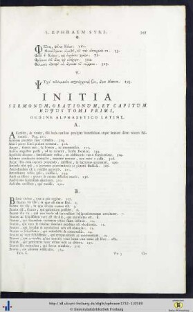 Initia Sermonum, Orationum, Et Capitum Hujus Tomi Primi, Ordine Alphabetico Latine.