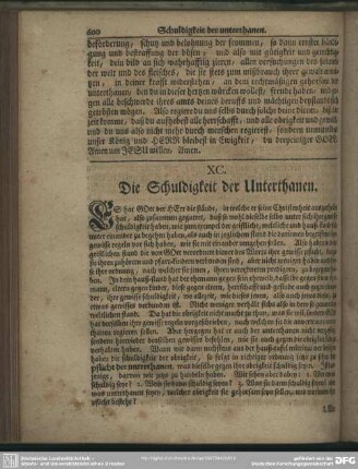 XC. Die Schuldigkeit der Unterthanen