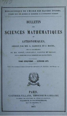 Tome Cinquiéme. - Octobre 1873.