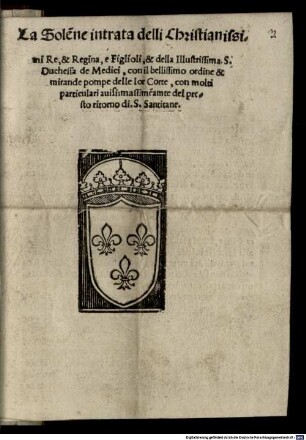 La solenne Intrata delli christianissimi Re, et Regina