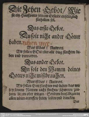 Die Zehen Gebot, Wie sie ein Haußvater seinem Gesinde einfeltiglich fürhalten sol