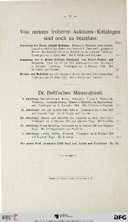 Von meinen früheren Auktions-Katalogen sind noch zu beziehen