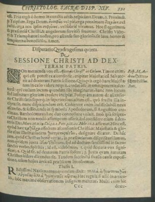 Disputatio Quadragesima quinta. De Sessione Christi Ad Dextram Patris.