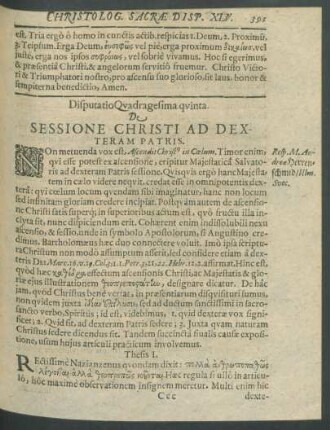 Disputatio Quadragesima quinta. De Sessione Christi Ad Dextram Patris.