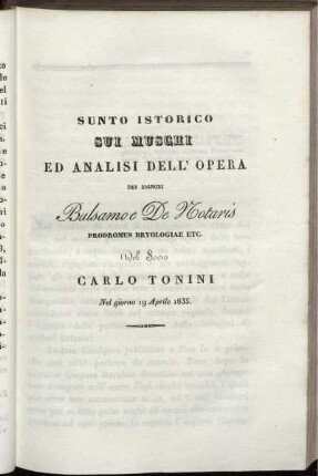 Sunto Istorico Sui Muschi Ed Analisi Dell' Opera