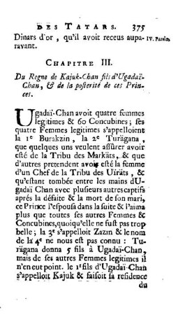 Chapitre III. Du Regne de Kajuk-Chan fils d'Ugadai-Chan, & de la posterité de ces Princes