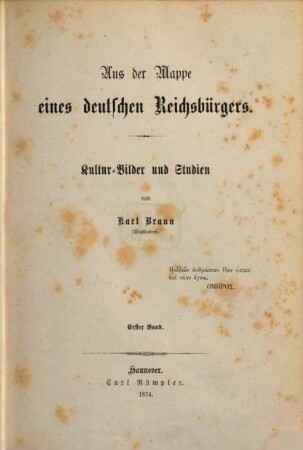 Aus der Mappe eines deutschen Reichsbürgers : Kultur-Bilder und Studien, 1.